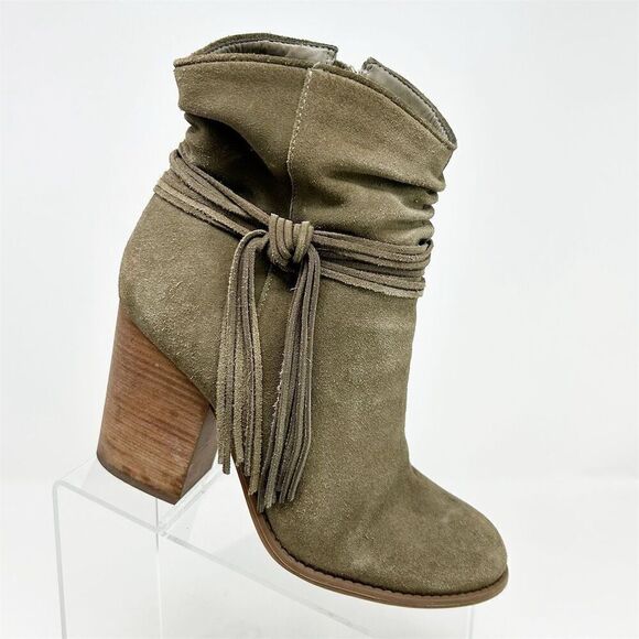 Jessica Simpson Women's Gray Ankle Booties Size 9 Fringe Tassel Block Heel - Picture 1 of 15
